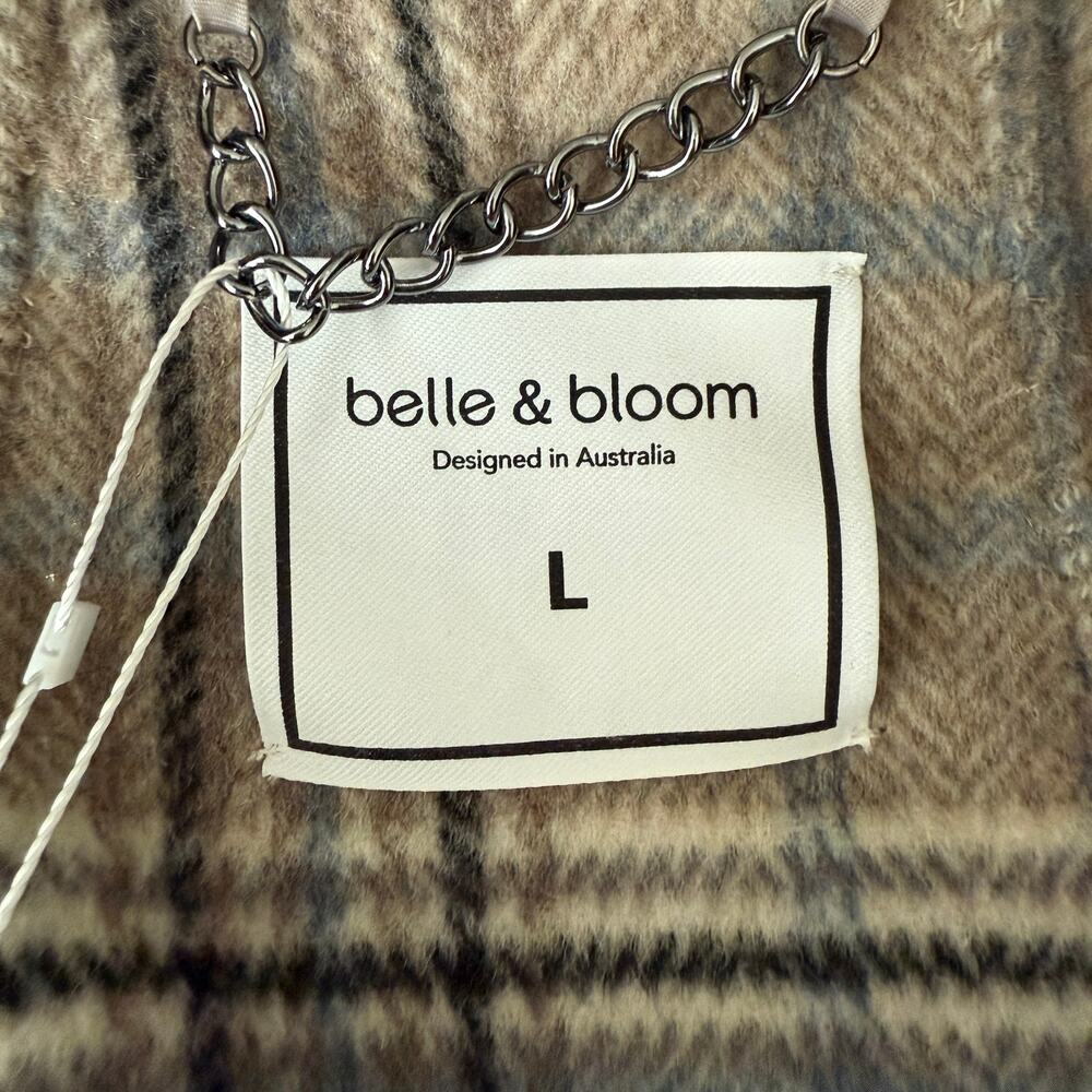 Women's‎ Belle & Bloom Brown, Black, Blue Plaid Snap Front Coat Size L NEW - Picture 5 of 10